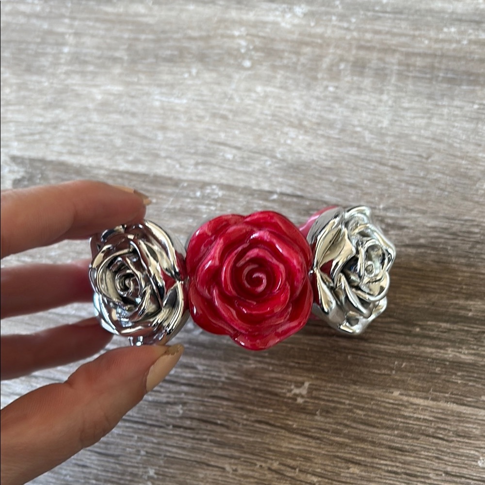 Silver and Red Rose Bracelet